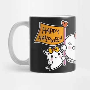 kawaii two ghosts cute spooky ghost illustration, happy halloween Mug